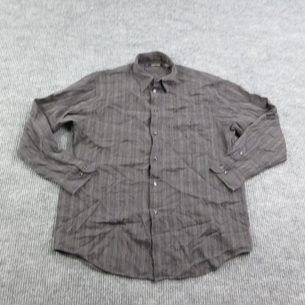 Murano Shirt Mens Large Gray Striped Button Up Cotton Relaxed Collared Casual